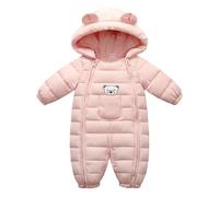 JiAmy Baby Snowsuit Hooded Romper Winter Outfits Cartoon Bear Jumpsuit for Boys Girls Light Pink 6-12 Months