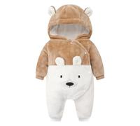 JiAmy Baby Snowsuit Newborn Flannel Bear Hooded Romper for 6-9 Months Brown