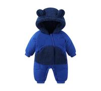 JiAmy Baby Snowsuit, Toddler Fleece Winter Snow Suits Bear Hooded Footed Romper Cartoon Baby Girls Boys Clothes Outfits Navy blue 12-18 Months