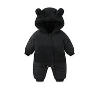 JiAmy Baby Snowsuit, Toddler Fleece Winter Snow Suits Bear Hooded Footed Romper Cartoon Baby Girls Boys Clothes Outfits Black 3-6 Months