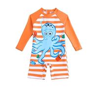 JiAmy Baby Swimwear One Pieces Girl/Boy Long Sleeve Swimsuit UV Sun Protection Round Neck Toddler Bathing Suit for 9-12 Months, Orange,