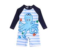 JiAmy Baby Swimwear One Pieces Girl/Boy Long Sleeve Swimsuit UV Sun Protection Round Neck Toddler Bathing Suit for 9-12 Months, Blue