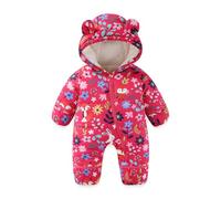 JiAmy Baby Toddler Snowsuit Winter Romper Suit, Baby Boys Girls Bear Hooded Footed Romper Snow suits Cartoon Zipper Jumpsuit Winter Outfits Clothes Rose 12-18 Months