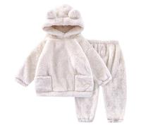 JiAmy Baby Toddlers Fleece Sweatshirt Set Hooded Winter Warm Tracksuit Outfit Tops And Pants Sets Infant Pullover Soft Cute Solid Two Piece Clothes Girls Boys White 18 Months-24 Months