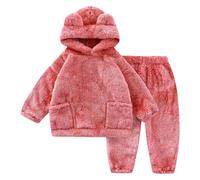 JiAmy Baby Toddlers Fleece Sweatshirt Set Hooded Winter Warm Tracksuit Outfit Tops And Pants Sets Infant Pullover Soft Cute Solid Two Piece Clothes Girls Boys Brown 18 Months-24 Months
