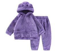 JiAmy Baby Toddlers Fleece Sweatshirt Set Hooded Winter Warm Tracksuit Outfit Tops And Pants Sets Infant Pullover Soft Cute Solid Two Piece Clothes Girls Boys Brown 18 Months-24 Months