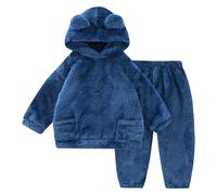 JiAmy Baby Toddlers Fleece Sweatshirt Set Hooded Winter Warm Tracksuit Outfit Tops And Pants Sets Infant Pullover Soft Cute Solid Two Piece Clothes Girls Boys Navy 2 Years-3 Years