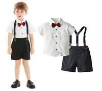 JiAmy Boys Gentleman Outfits 2PCS, Gentleman Shirts with Bowtie + Detachable Suspenders Short Pants Infant Clothing Set for Toddler 1-2 Years Black