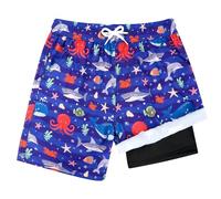 JiAmy Boys Swim Trunks, 2 in 1 Swimming Shorts Compression Liner Gym Shorts with Pockets & Elastic Waistband, Beach Quick Dry Teenagers Boardshorts for 11-12 Years