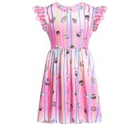 JiAmy Dress for Girls Flutter Sleeves Round Neck Lovely Soft Summer A-line Lovely Daily Kids Clothing for 6-7 Years, Pink