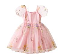 JiAmy Flower Girls Dresses Princess Embroidery Tulle Dress Kids Summer Spring A Line Toddler Dress for 9-12 Months,Pink