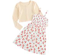 JiAmy Girl Strap Dress and Cardigan 2Pcs Sets Toddler Summer Sleeveless Butterfly Floral Print A-line Dresses with Long Sleeve Coat Kids Casual Clothes for Girls 3-12 Years