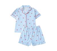 JiAmy Girls 2 Piece Set Fruit Print Short Sleeve Button Down Breathable Soft