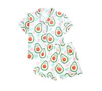 JiAmy Girls 2 Piece Set Fruit Print Short Sleeve Button Down Breathable Soft Green Avocado