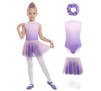 JiAmy Girls Ballet Leotards 4 Pcs Sleeveless Kid Gymnastics Dance Outfits with a Removable Tutu Skirt Ballerina Outfit Dancewear 110,Purple