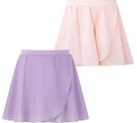 JiAmy Girls Ballet Skirt Chiffon Dance Skirt Pull On Ballet Wrap Skirt with Elastic Waist Kids Dancewear 1/2/3 Pack 110, 2 PCS-Pink-Purple