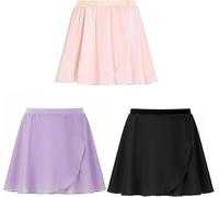 JiAmy Girls Ballet Skirt Chiffon Dance Skirt Pull On Ballet Wrap Skirt with Elastic Waist Kids Dancewear 1/2/3 Pack 110, 3 PCS-Black-Pink-Purple