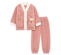 JiAmy Girls Boys Flannel Pyjamas Set Button Down Plush Pocket 3-10Y | 3-10 Years; 100% Polyester flannel pyjamas with button top, elastic pants, removable plush doll pocket, soft velour sleepwear