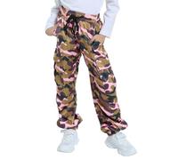 JiAmy Girls Cargo Trousers Drawstring Elastic Waist Casual Baggy with Multi Pockets Dance Y2k Pants for 7-8 Years, Camouflage Print