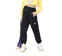 JiAmy Girls Cargo Trousers Kids Summer Elasticated Waist Baggy Pants with Multi Pockets Casual Joggers for Girl 7-8 Years Black