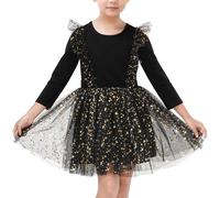 JiAmy Girls Dress Long Sleeve Tulle Tutu Dresses Kids Christmas Birthday Party Girl Clothing Toddler Star Sequin Skirt for 3-4 Years Black