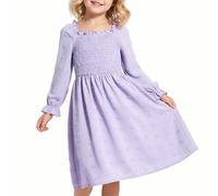 JiAmy Girls Dress Square Neck Swiss Dot Long Sleeve Fall A-Line Dresses Kids Casual Elegant Party Princess Clothes for Girl 9-10 Years Purple