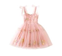 JiAmy Girls Dresses Flower Embroidery Bow Straps Dress A Line Ruffle Tulle Toddler Dress for 5 Year Old, Pink