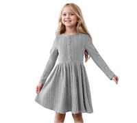 JiAmy Girls Dresses Kids Knitted Long Sleeve Autumn Solid Color Jumper Sweater A-Line Dress Winter Casual Clothes for Girl 7 Years Grey