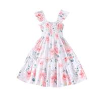 JiAmy Girls Dresses Kids Strap Sleeveless Unicorn Floral Print A-Line Long Dress Toddler Spring Summer Casual Girl Clothes for 2-3 Years White Flower