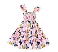 JiAmy Girls Dresses Kids Strap Sleeveless Unicorn Floral Print A-Line Long Dress Toddler Spring Summer Casual Girl Clothes for 5-6 Years Pink Butterfly