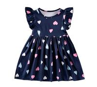 JiAmy Girls Dresses Round Neck Cartoon Print Dress Flutter Sleeve Casual A Line Pullover Children's Dress for 6-7 Years, Black