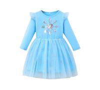 JiAmy Girls Dresses Ruffle Long Sleeve Unicorn Mermaid Print Cotton Top Tulle Tutu Dress Kids Fall Christmas Clothes for Girl 5-6 Years Blue