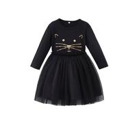 JiAmy Girls Dresses Ruffle Long Sleeve Unicorn Mermaid Print Cotton Top Tulle Tutu Dress Kids Fall Christmas Clothes for Girl 6-7 Years Black Cat