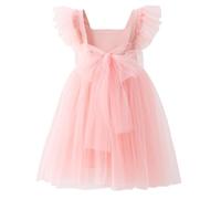 JiAmy Girls Dresses Ruffle Short Sleeve Square Neck Backless Tulle Puff Dress Kids Wedding Elegant Princess Dress Clothes for Girl 18-24 Months Light Pink