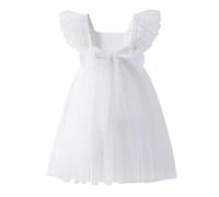 JiAmy Girls Dresses Ruffle Short Sleeve Square Neck Backless Tulle Puff Dress Kids Wedding Elegant Princess Dress Clothes for Girl 18-24 Months White