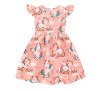 JiAmy Girls Dresses Ruffle Short Sleeve Unicorn Cartoon Prints A-Line Dress Toddler Spring Summer Casual Skirt for Girl 5-6 Years Orange Unicorn