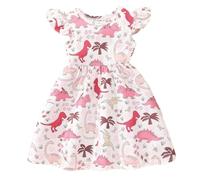 JiAmy Girls Dresses Ruffle Short Sleeve Unicorn Cartoon Prints A-Line Dress Toddler Spring Summer Casual Skirt for Girl 4-5 Years Multicoloured