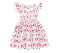 JiAmy Girls Dresses Ruffle Short Sleeve Unicorn Cartoon Prints A-Line Dress Toddler Spring Summer Casual Skirt for Girl 6-7 Years White Heart