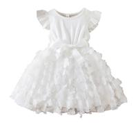 JiAmy Girls Dresses Toddler Ruffle Short Sleeve Butterfly Print Tulle Dress Patchwork Bowknot Spring Summer Party Clothes for Girl 4-5 Years White