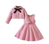 JiAmy Girls Dresses with Cardigan Sets Toddler Long Sleeve Coat A-line Dress Fall Winter Birthday Party Elegant Clothes for Girl 2-3 Years Pink