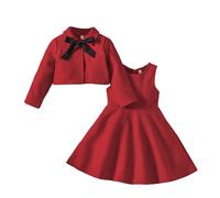JiAmy Girls Dresses with Cardigan Sets Toddler Long Sleeve Coat A-line Dress Fall Winter Birthday Party Elegant Clothes for Girl 2-3 Years Red