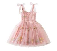 JiAmy Girls Embroidered Bow Strap A-Line Tulle Dress 80,Pink Strap Flower