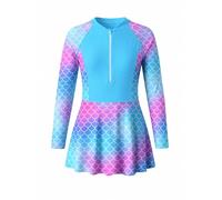 JiAmy Girls' Long Sleeve One-Piece Swimsuit with Skirt and Front Zip
