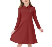 JiAmy Girls' Polo Collar Dresses Long Sleeve Button Down Ruffle Kids Elegant Dress High Waist A-line Lovely Little Girl Toddler Fall Casual Dress for for 4-5 Years (Tag: 110), Red