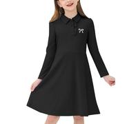 JiAmy Girls' Polo Collar Dresses Long Sleeve Button Down Ruffle Kids Elegant Dress High Waist A-line Lovely Little Girl Toddler Fall Casual Dress for for 3-4 Years (Tag: 100), Black