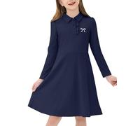 JiAmy Girls' Polo Collar Dresses Long Sleeve Button Down Ruffle Kids Elegant Dress High Waist A-line Lovely Little Girl Toddler Fall Casual Dress for for 5-6 Years (Tag: 120), Navy Blue