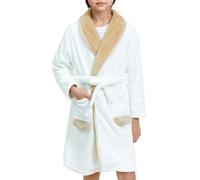 JiAmy Girls Robes Hooded Towel Bathrobe Fuzzy Fleece Lapel Bath Robe Swim Changing Robe With Belt and Pockets
