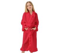 JiAmy Girls' Ruffled Fleece Dressing Gown with Belt and Pockets, Ages 4-14