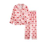 JiAmy Girls Satin Pyjamas Set 2 Piece Long Sleeve Button Down Nightwear with Bow Design Soft PJs Red