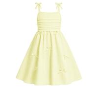 JiAmy Girls Spaghetti Strap Dress Kids Summer Bowknot Smocked Tiered Swing Dresses Casual Elegant Sundress for Girl 13 Years Yellow